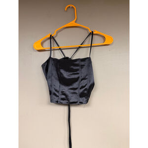 Women's H&M Black Satin Lace-Up Crop Top S